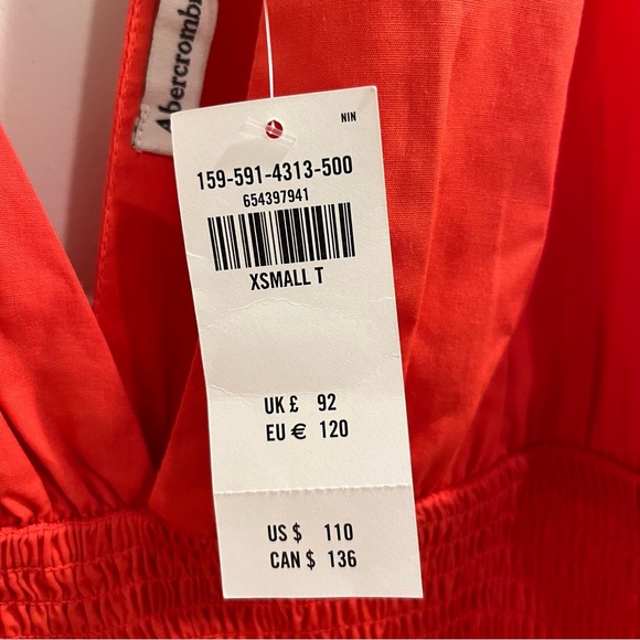 NWT Abercrombie Smocked Waist Tiered Midi Dress with pockets - Picture 6 of 10